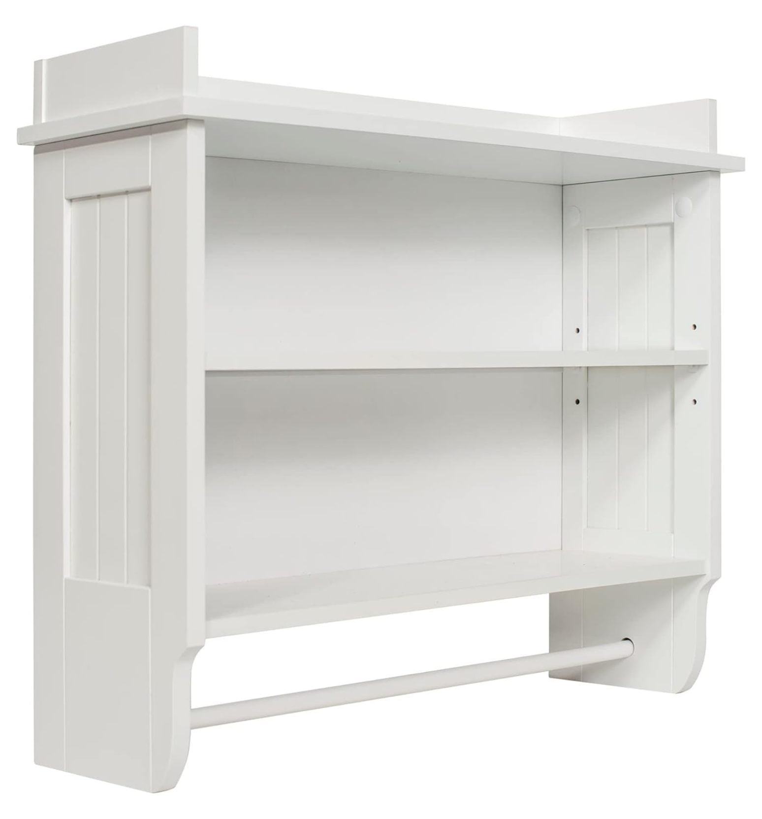 Elevated White Wooden Floating Wall Shelf with Towel Bar