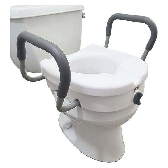 ByEUcuk E-Z Lock Raised Toilet Seat With Handles, 5" Toilet Seat Riser with Arms, Fits Most Toilets, Handicap Toilet Seat