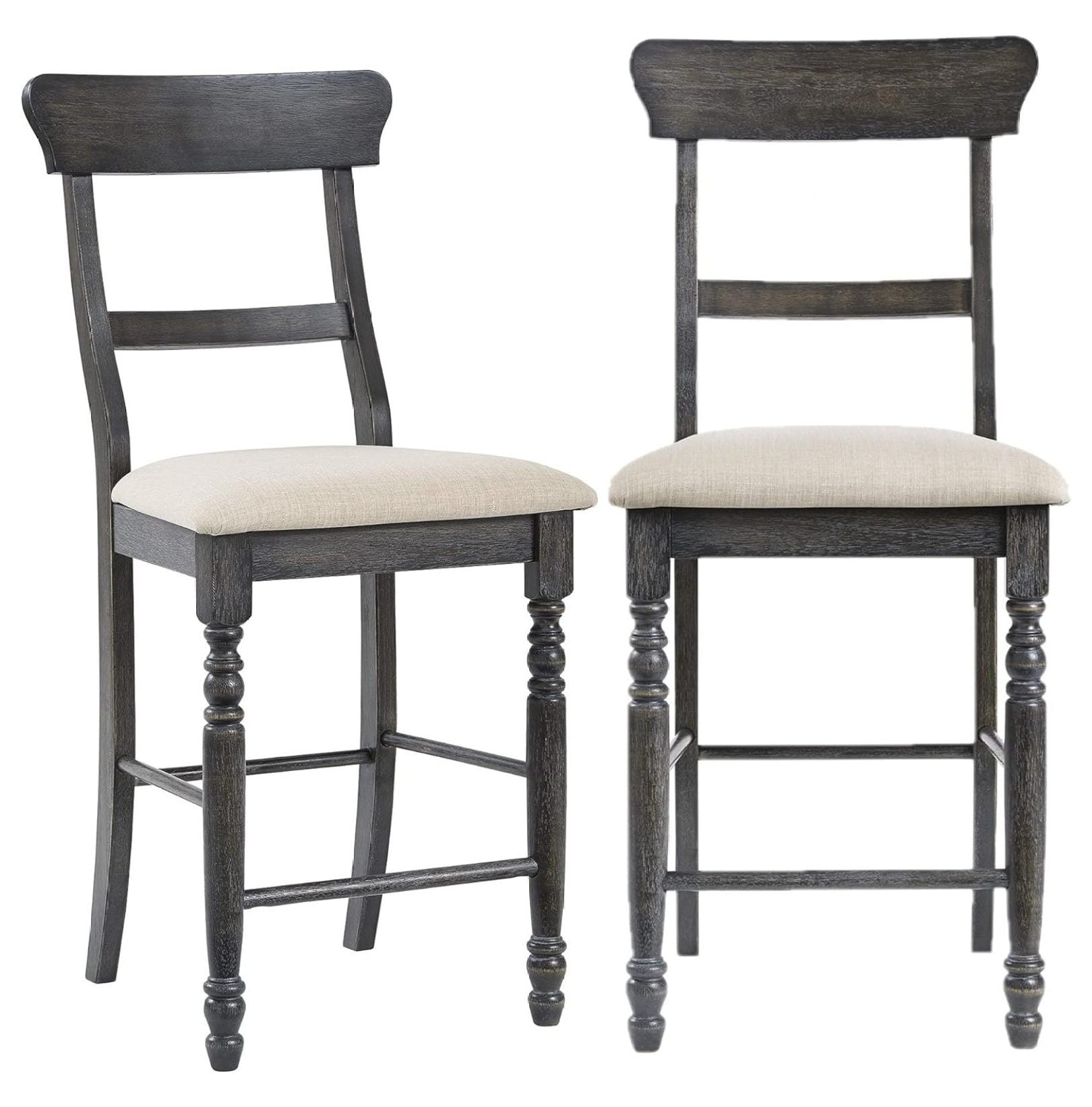 Transitional Weathered Pepper Gray Ladder-Back Counter Stools, Set of 2