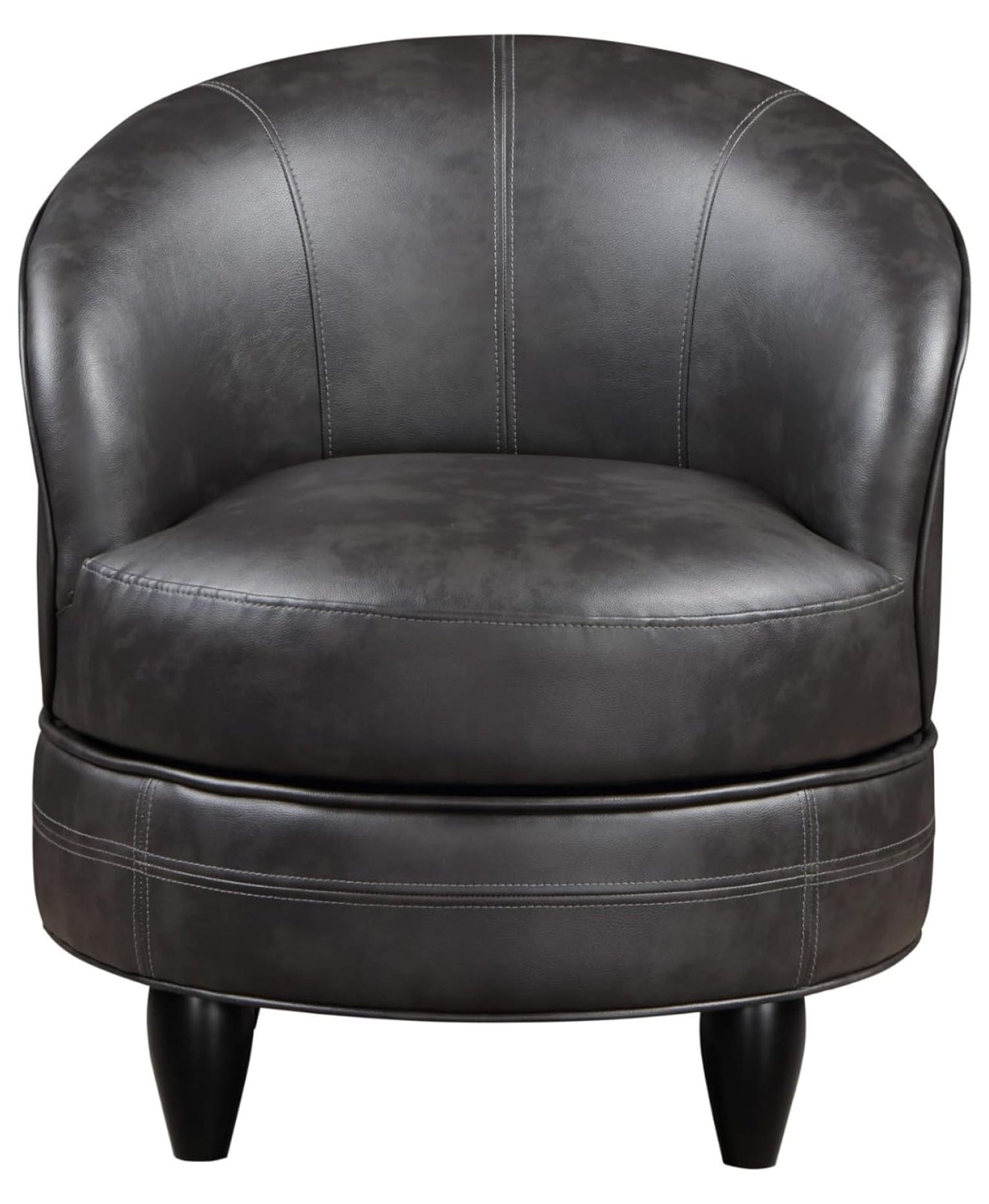 Sophia Compact Swivel Barrel Chair in Dark Gray Faux Leather