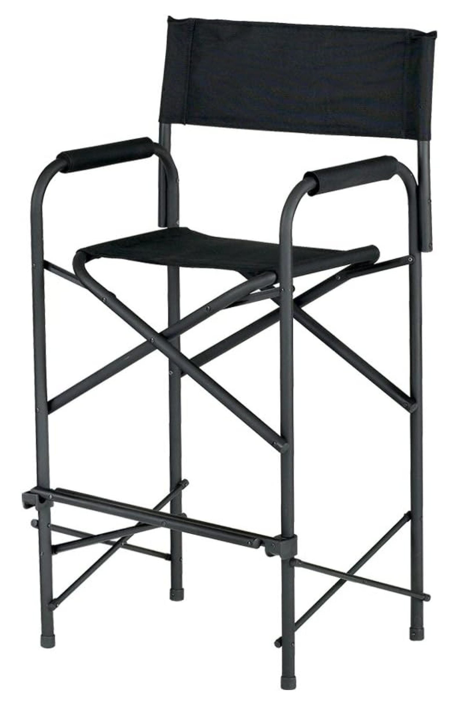 Tall Black Metal Director's Chair with Padded Armrest