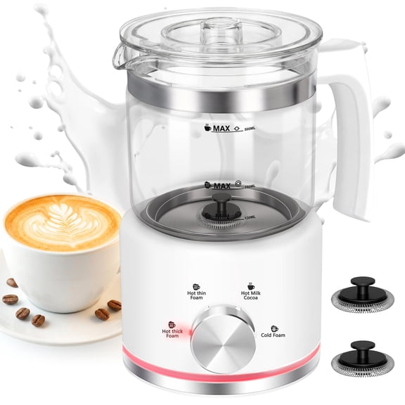 ByNaRIX Milk Frother, 17 OZ Milk Frother and Steamer, 4-IN-1 Electric Milk Frother Dishwasher Safe, Stainless Steel Milk Frother for Coffee, Hot and Cold Foam Maker for Latte Chocolate, Glass Y101