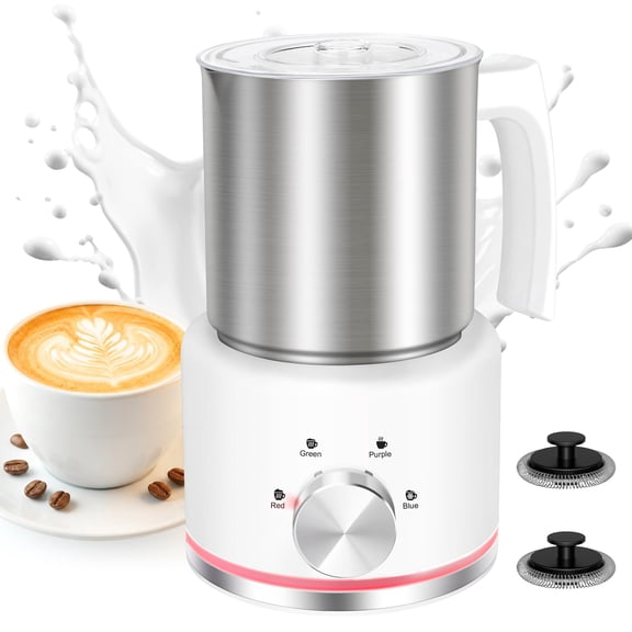ByNaRIX Milk Frother, 17 OZ Milk Frother and Steamer, 4-IN-1 Electric Milk Frother Dishwasher Safe, Stainless Steel Milk Frother for Coffee, Hot and Cold Foam Maker for Latte Chocolate, White Y101