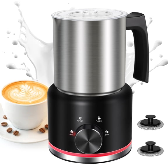 ByNaRIX Milk Frother, 17 OZ Milk Frother and Steamer, 4-IN-1 Electric Milk Frother Dishwasher Safe, Stainless Steel Milk Frother for Coffee, Hot and Cold Foam Maker for Latte Chocolate, Black Y101