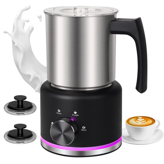 ByNaRIX Milk Frother, 4-IN-1 Electric Milk Frother and Steamer, 17 OZ Stainless Steel Milk Frother Dishwasher Safe, Durable Silent Working Frother for Coffee, Hot and Cold Foam Maker, Black Y101