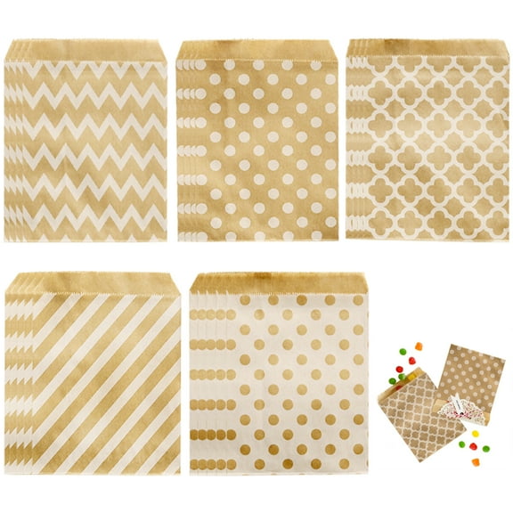 ByPaCrow 100 Pcs Brown Kraft Paper Bags 5 x 7 Inch Small Paper Treat Bags Flat Party Favor Bags Snack Bags Gift Bags for Candy Cookie Popcorn Sandwich Business Party Wedding Birthday Festival