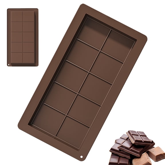 ByPaCrow 2 Pcs Deep Chocolate Mould Non-stick Big Chocolate Bar Moulds Reusable 10 Cavity Square Silicone Mould for Chocolate Energy Protein Bar Cake Decorating