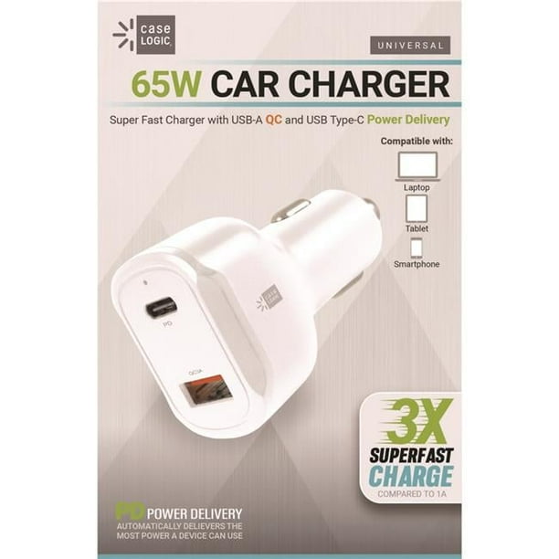 PD Car Charger, 60 W, Two 2 A Ports, White PD Car Charger, 60 W, Two 2 A Ports, White