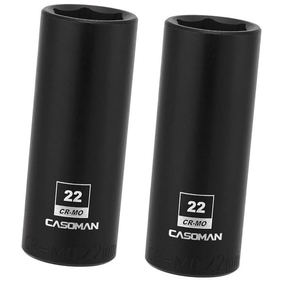 Bybiment 1/2-Inch Drive x 22mm Deep Impact Sockets, Duo, 6-Point, Metric, Chrome Molybdenum