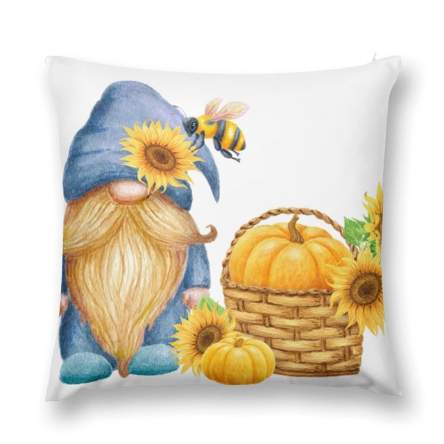 Bybiment 1 Pack Plush Throw Pillow Cover, Cute Gnome Bee Harvest