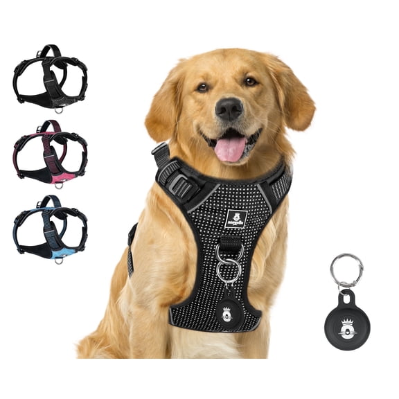 Emperor Pets Black Dog Harness for Large Dogs - No Pull Dog Harness with 2 Leash Clips, Premium Oxford Soft Padded Large Dog Harness, Dog Harness for Large Dogs (L, Black)
