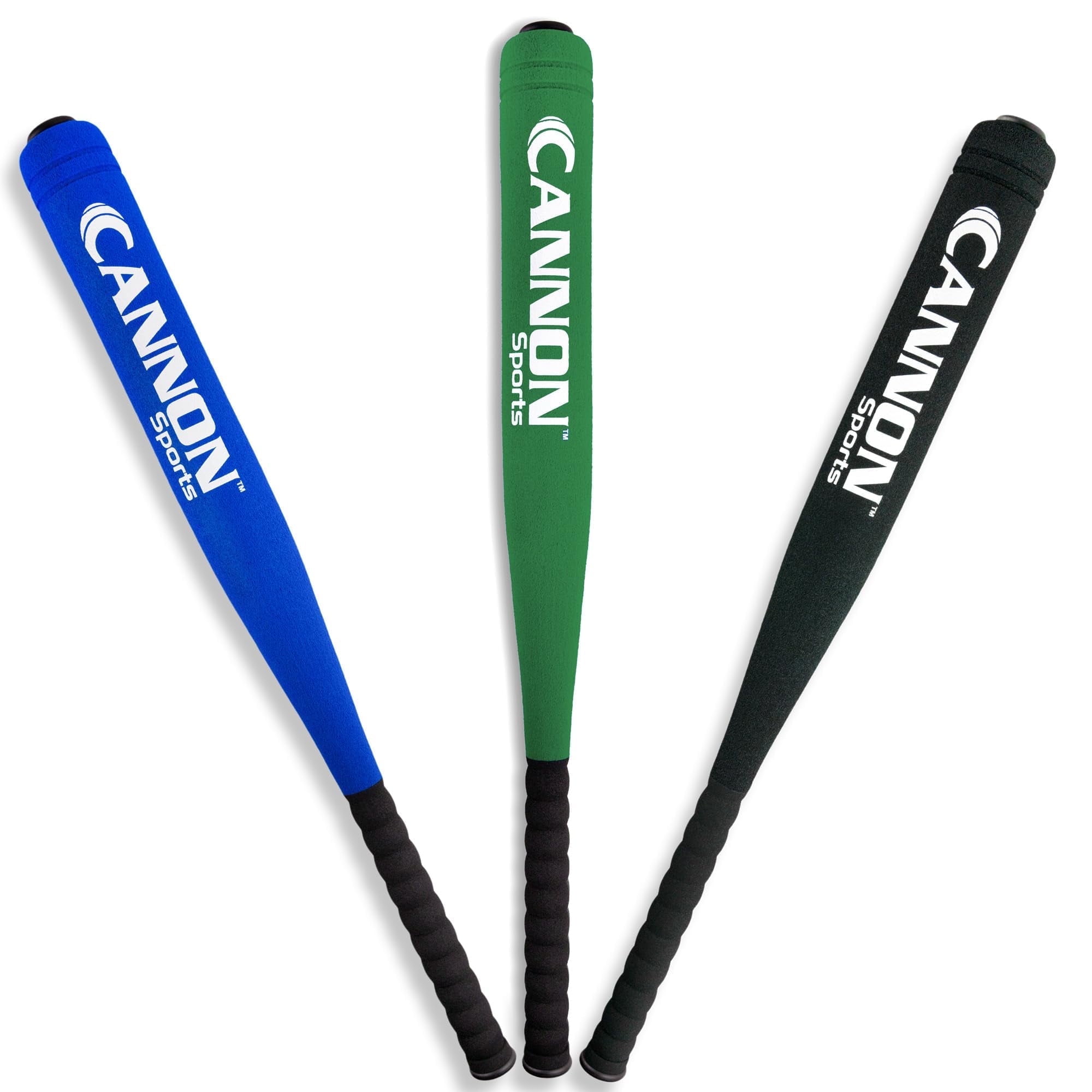Cannon Sports Foam Baseball Softball Bat - 29-Inch Padded Training Bat with Strong Poly-Core – Soft Foam Practice Bat (Blue, Green, Black, 3 Bats)