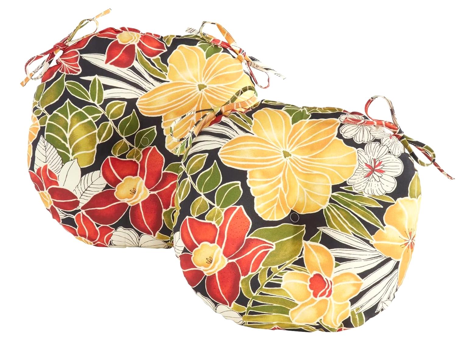 Bybiment 15-inch Round Bistro Chair Cushions, Pair, Floral Design