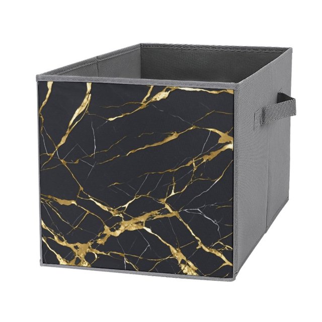 Bybiment 1PCS Fabric Storage Cubes, Black Gold Marble Cube Storage Bins