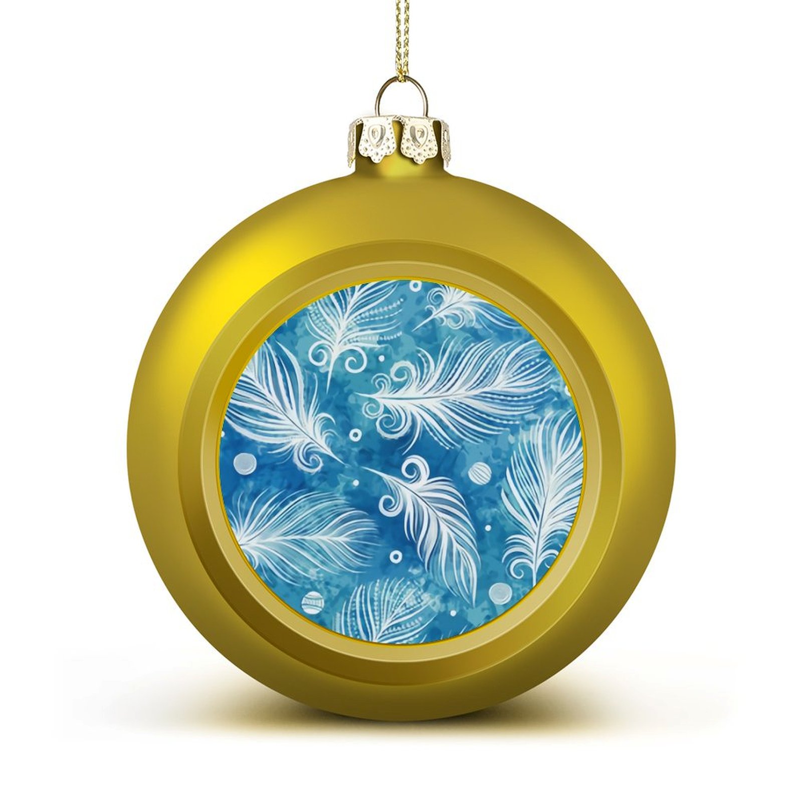 Bybiment 1PCS Golden Christmas Balls Ornament, Pattern Feathers