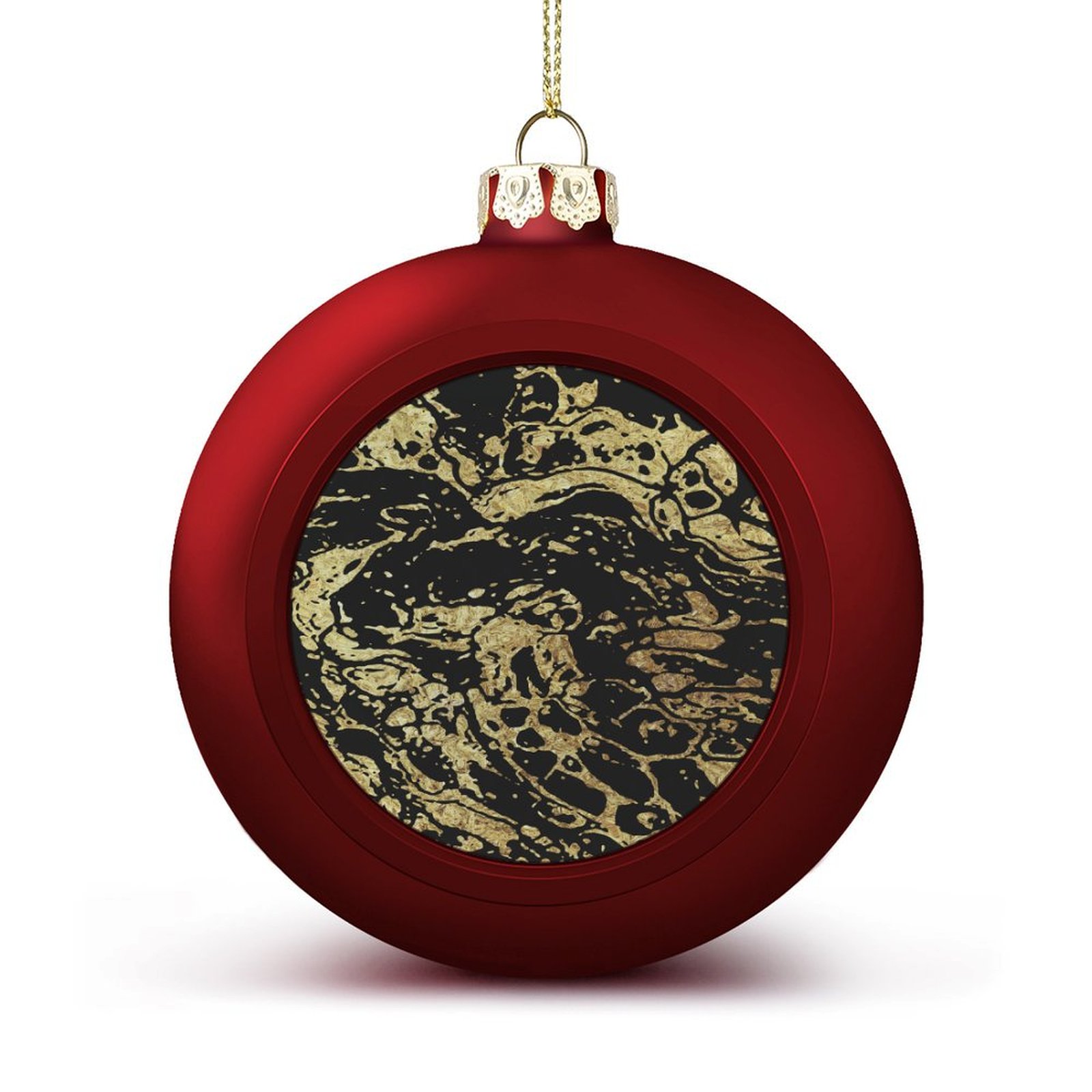 Bybiment 1PCS Red Christmas Balls Ornament, Alcohol Ink Golden Gold