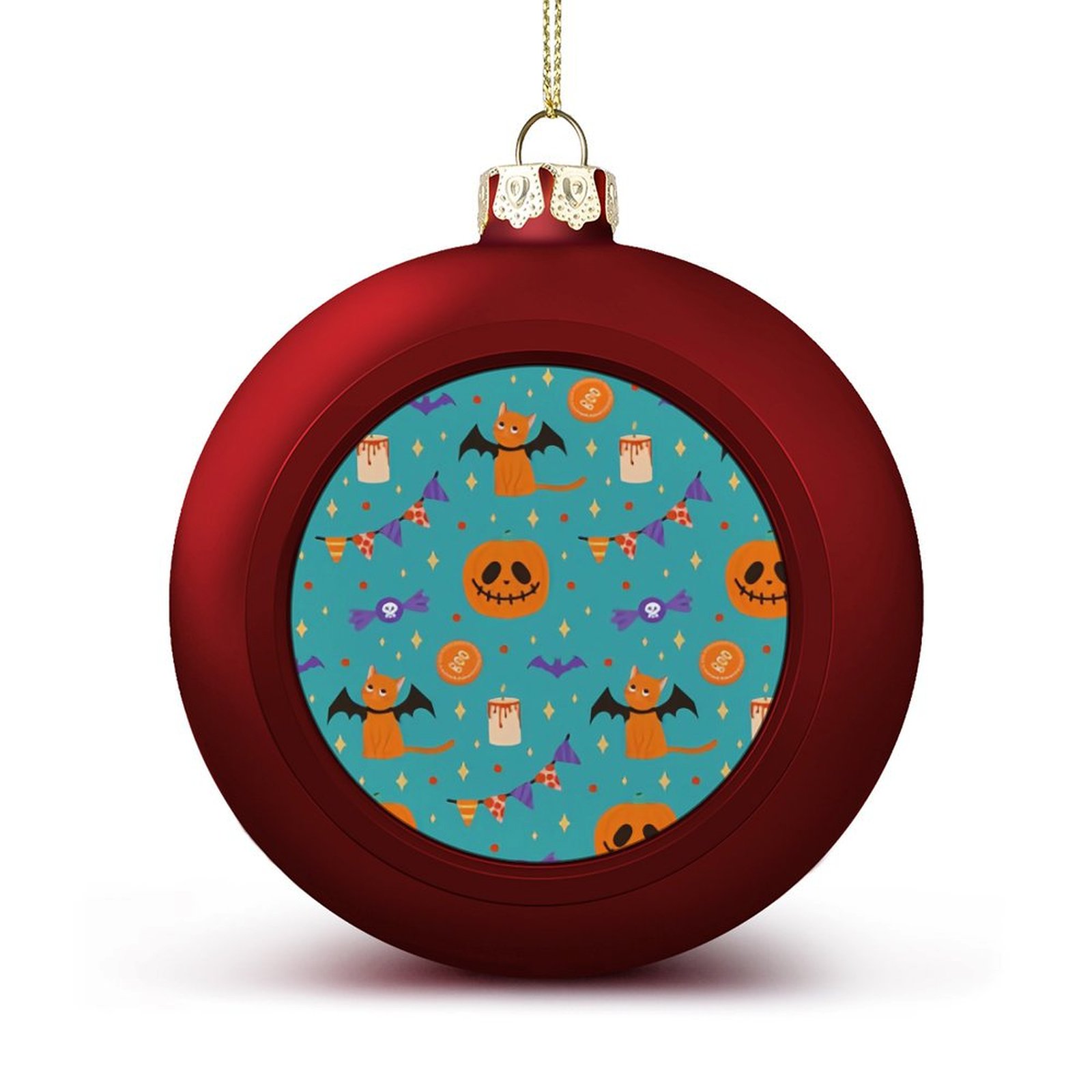 Bybiment 1PCS Red Christmas Balls Ornament, Pattern Halloween Cat Mini