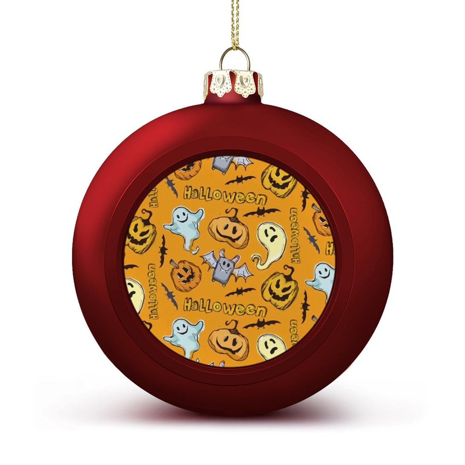 Bybiment 1PCS Red Christmas Balls Ornament, Pattern Halloween Orange