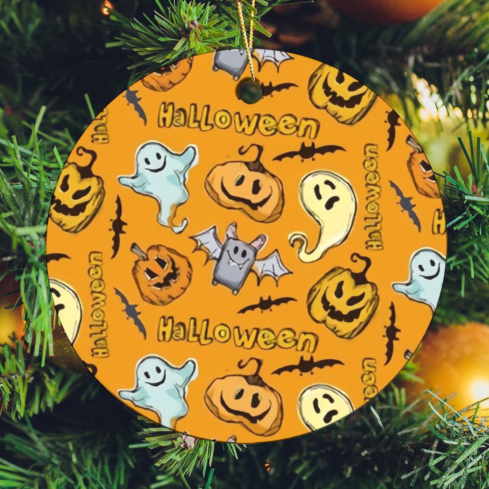 Bybiment 2 PCS Christmas Ornaments, Pattern Halloween Orange Background
