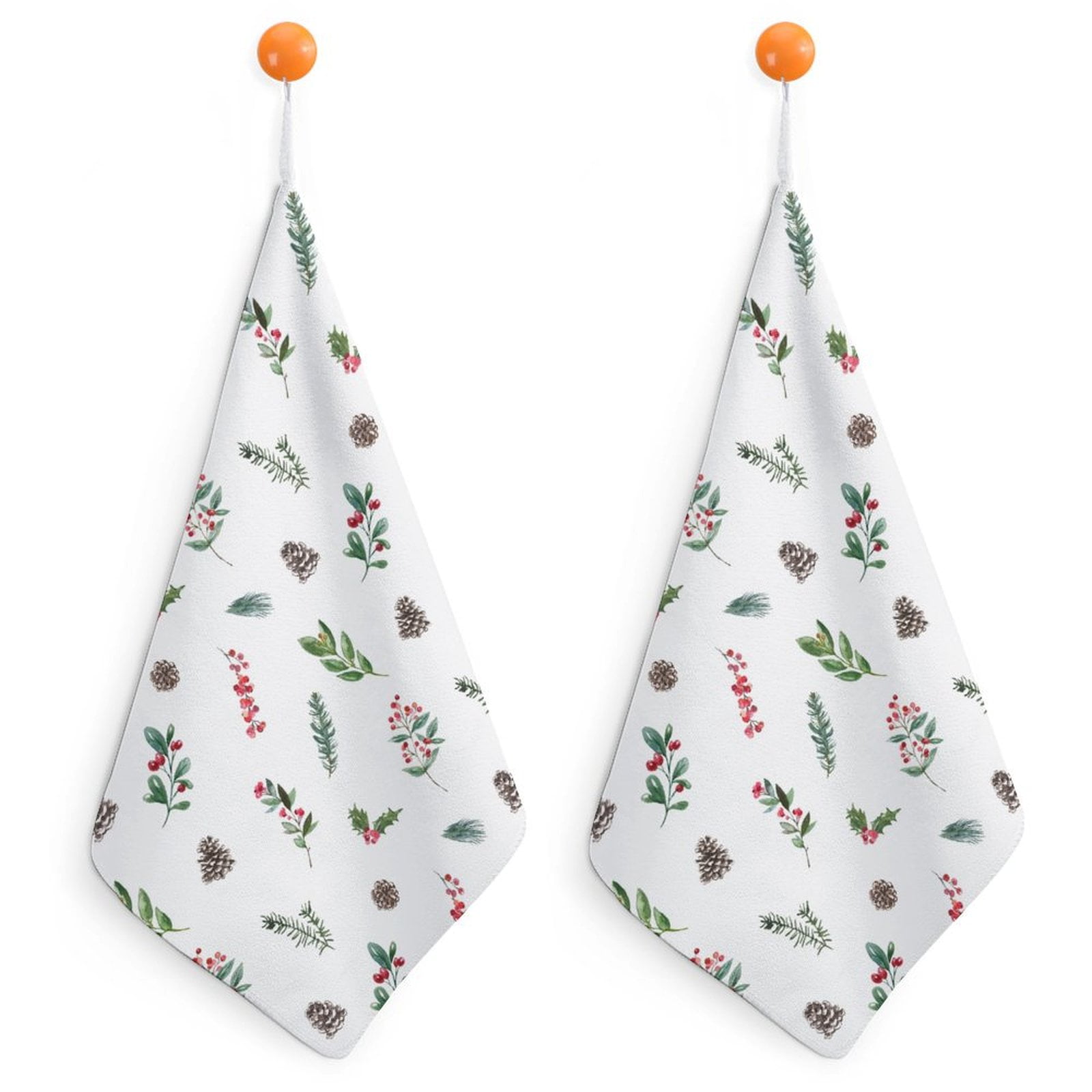 Bybiment 2 PCS Hand Towels with Hanging Loops, Winter Plants Berries ...