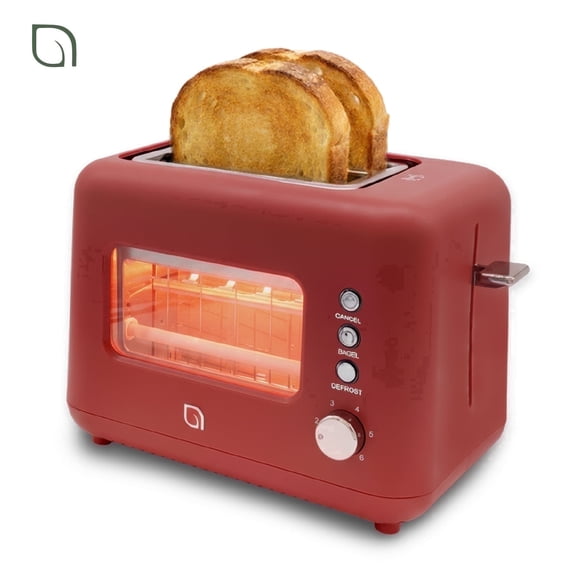 Willow 2-Slice Toaster, White with Clear Glass Window, 6-Shade Selector, Smart Defrost
