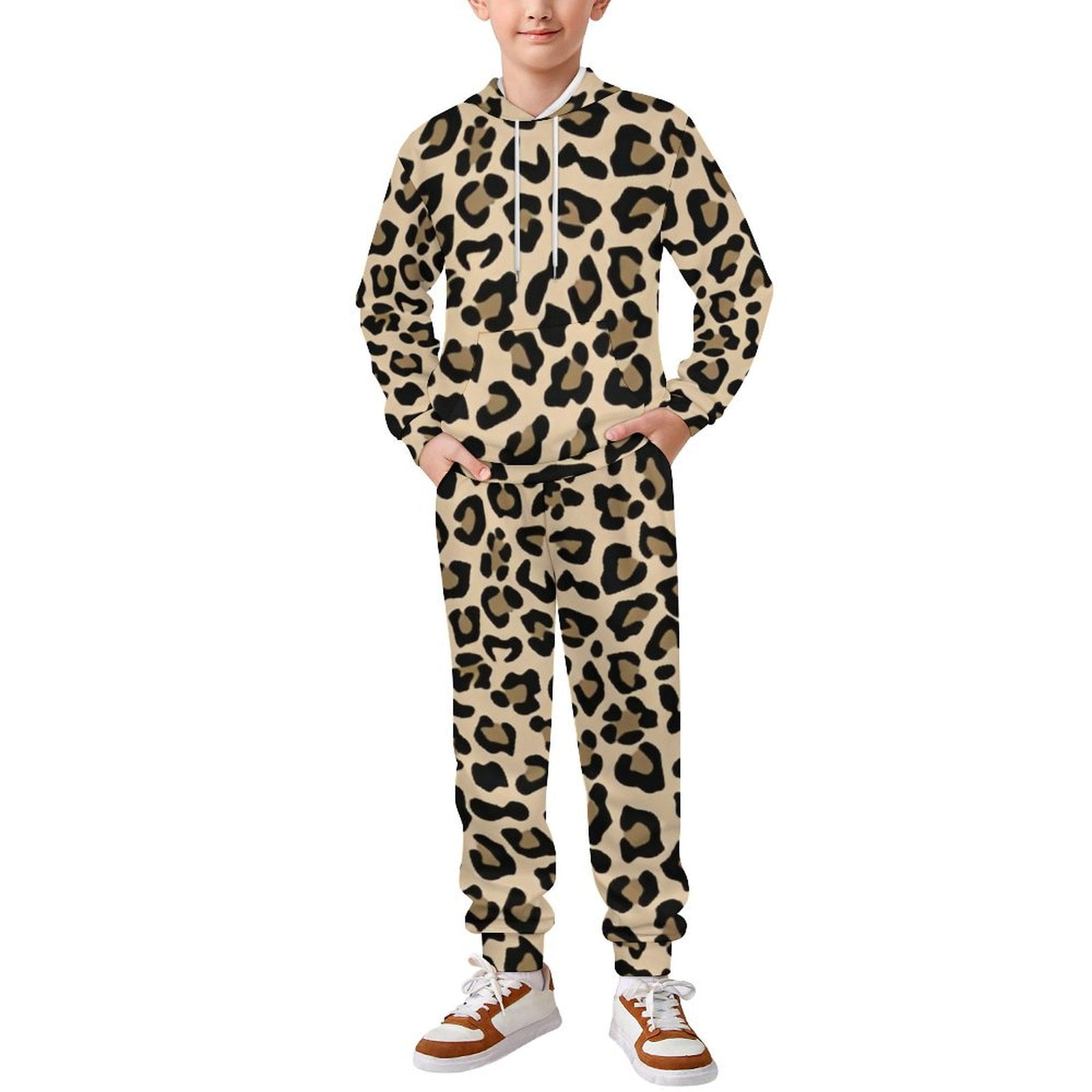 Bybiment 2 Piece Outfits Hoodie for Kids Youth, Leopard