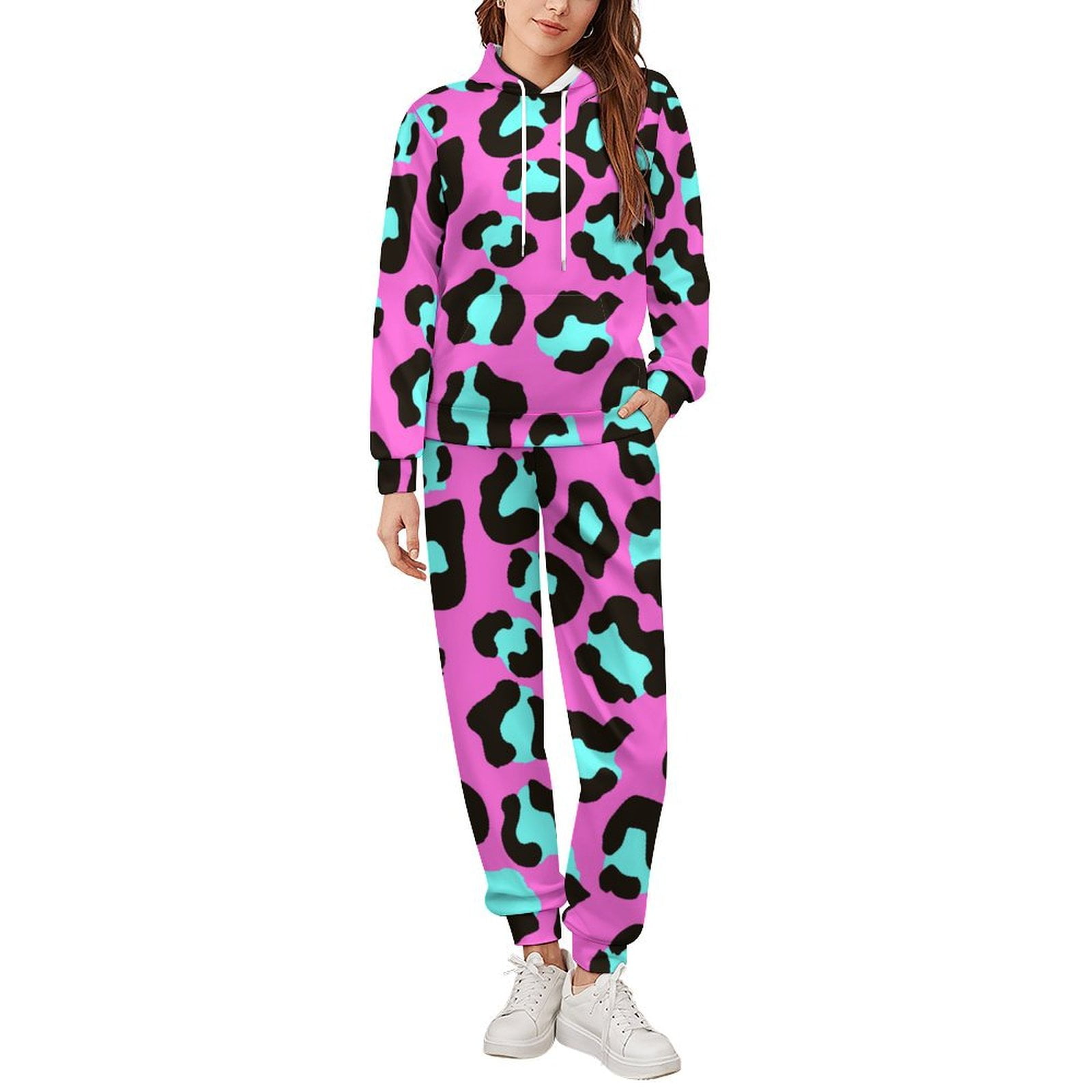 Bybiment 2 Piece Outfits Oversized Hoodie for Women Men Leopard Pattern Animal Sweatsuit Sweatshirt and Sweatpants Jogger Fashion Y2K Tracksuit with Pocket XS Walmart