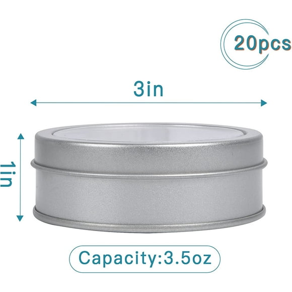 Bybiment 20-Pack 3.5 Ounce Metal Containers, Round Empty Tins with Transparent Lid, Storage Tins for Kitchen, Office, Candles, Candies, Arts & Crafts