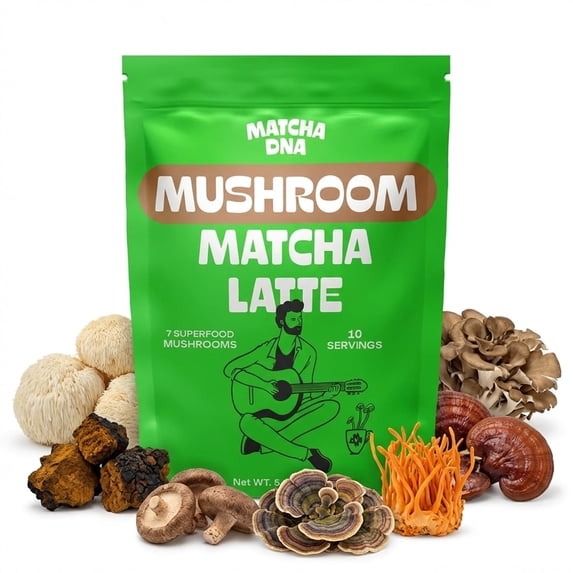 MatchaDNA Matcha Mushroom Latte Powder 5.3oz Bag. Adaptogenic Mushroom Matcha Powder Blend