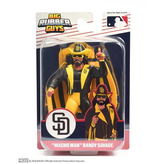 Collect MAJOR \"Macho Man\" Randy Savage MLB Padres Big Rubber Guy Action Figure, 1980s Retro 8\" Collectible Toy