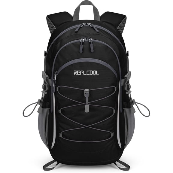 RealCool Hiking Backpack for Men Women,30L Lightweight Waterproof Travel Camping Backpack Hiking Daypack for Cycling Running Black