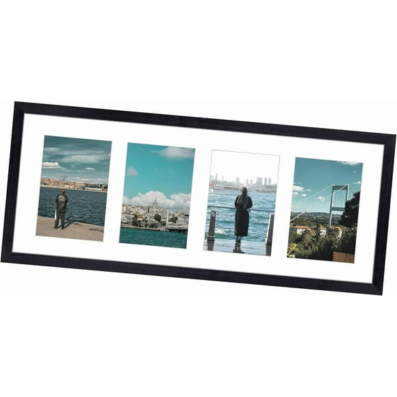 Bybiment 4x6 Four Opening Picture Frame with Mat or 8x20 Frame without Mat, 4 Pciture Frame Collage for 4 x 6 Photo, Horizontal or Vertical Display for Wall, 4 Opening 1 Pack