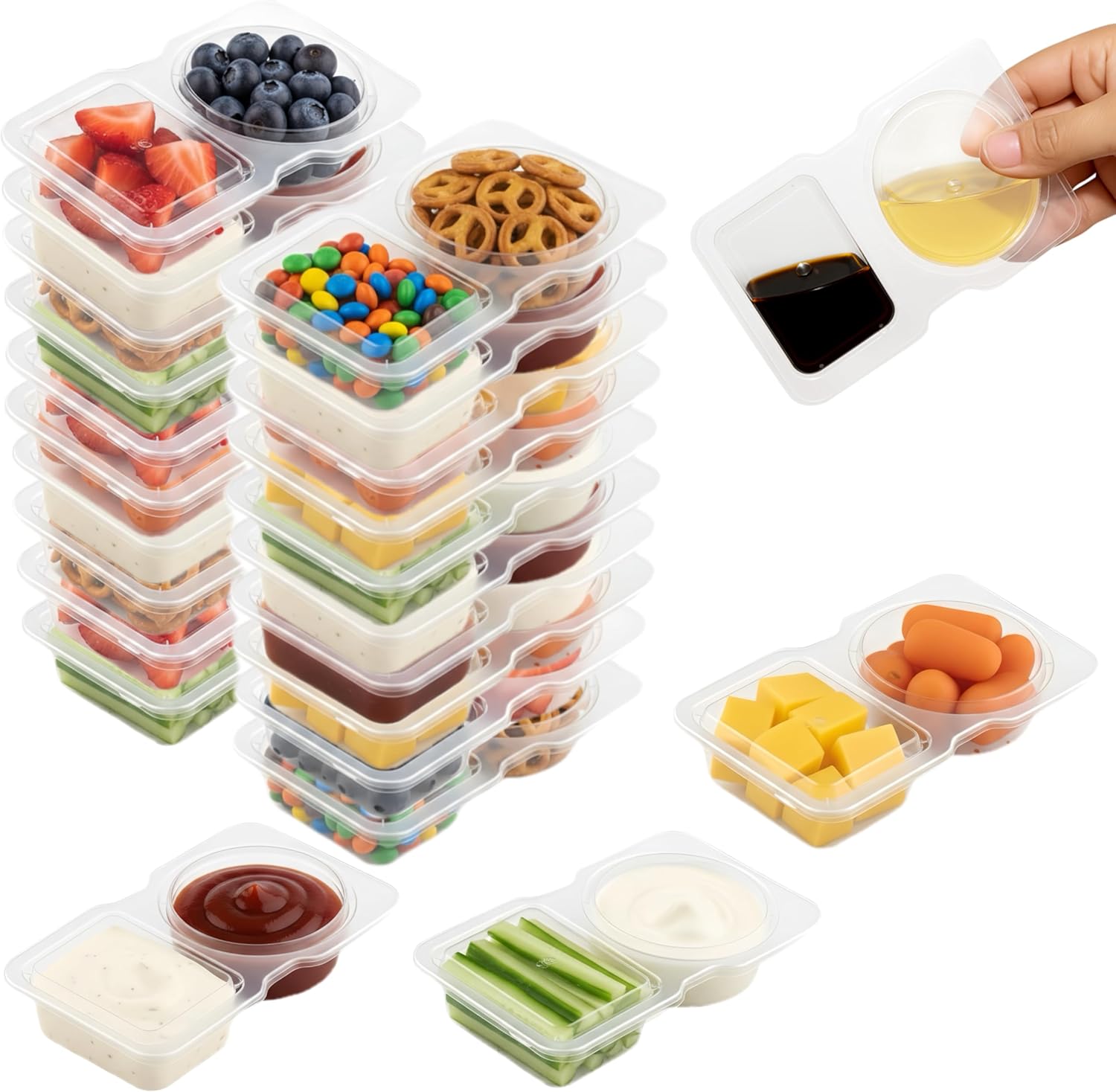 Bybiment 50Pack Snack Containers with , Double Compartment Condiment ...