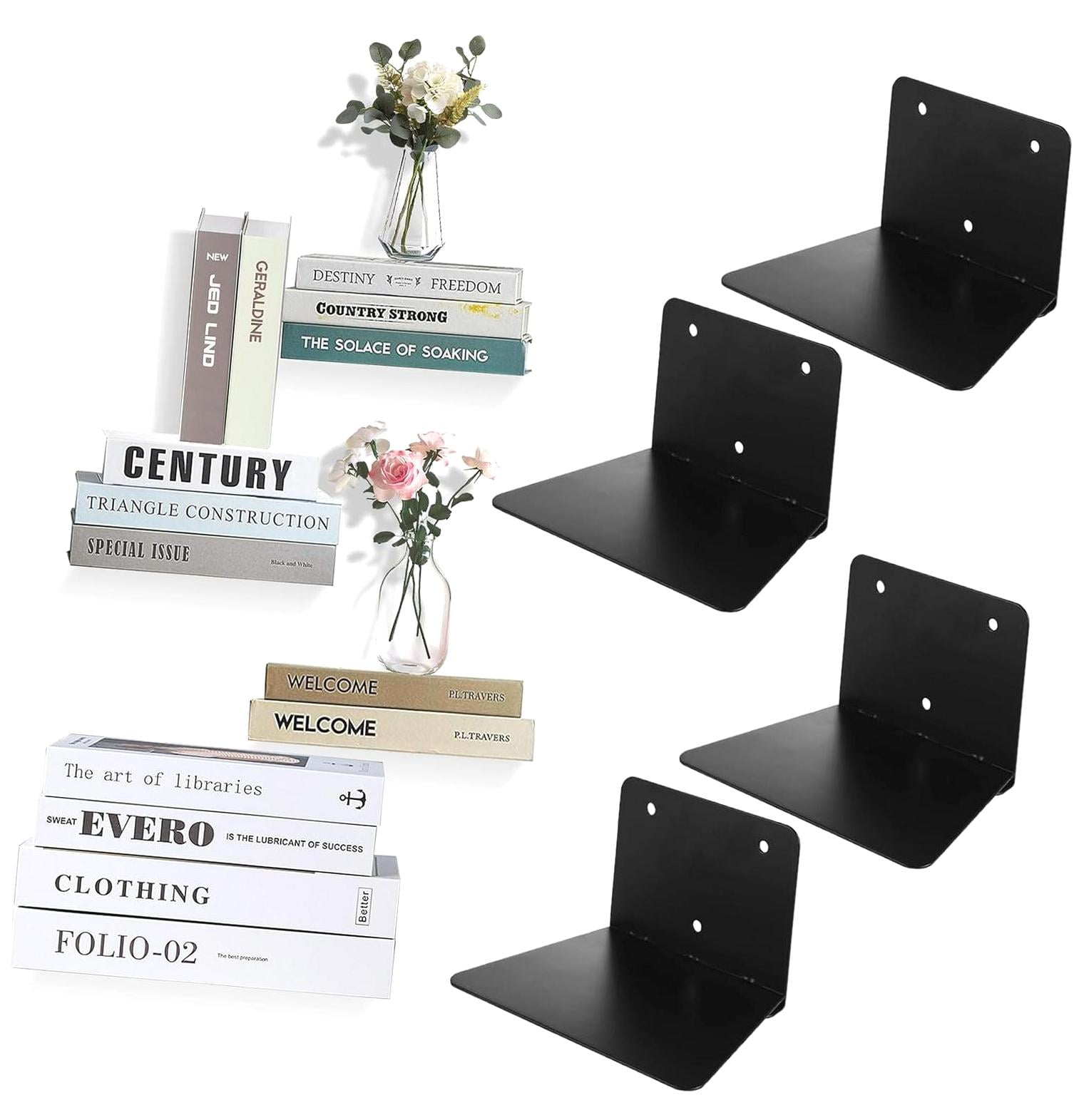 Bybiment 6 Pack Floating Book Shelves for Wall, Wall Mounted Bookshelf ...