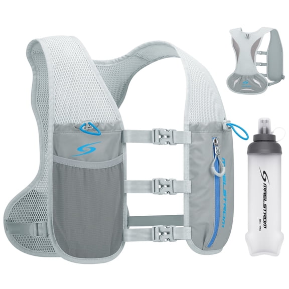 Maelstrom Running Vest for Men & Women, Adjustable Lightweight Hydration Pack with 500ml Soft Flask for Trail, Hiking, Cycling, Marathon Gray