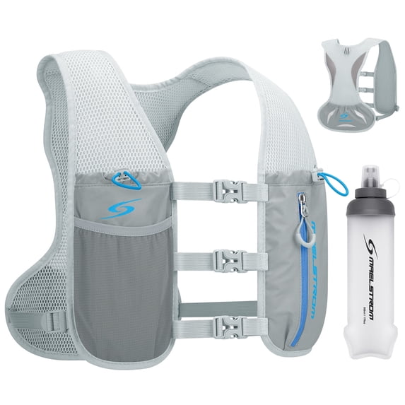 Maelstrom Running Vest for Men & Women, Adjustable Lightweight Hydration Pack with 500ml Soft Flask for Trail, Hiking, Cycling, Marathon Gray