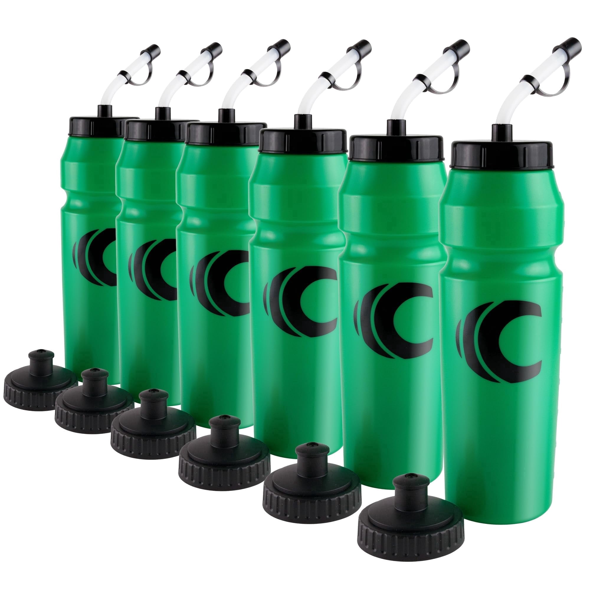 Cannon Sports 1 Liter Sports Water Bottle, BPA-Free, 34 Oz Capacity, Large Mouth, 2 lids (Straw and Squeeze), Great For Helmet Sports Such As Hockey, Lacrosse, Football, Boxing (6 Pack) (Green)
