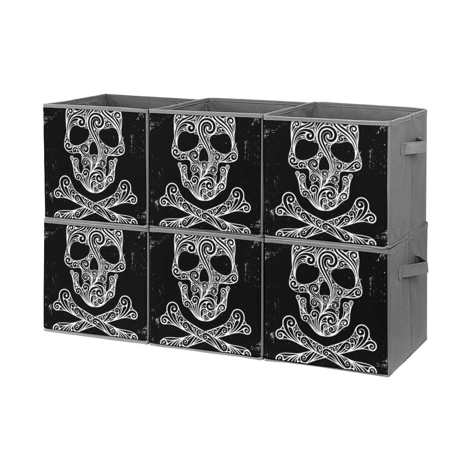 Bybiment 6PCS Fabric Storage Cubes, Halloween Skull Patterns Cube