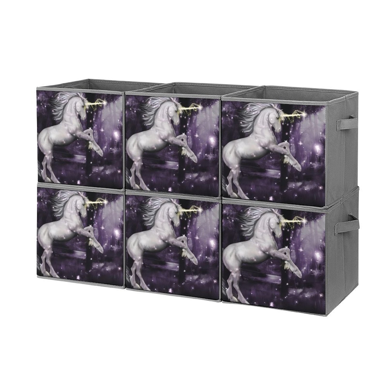 Bybiment 6PCS Fabric Storage Cubes, Unicorn Surrounded Magic Dancing