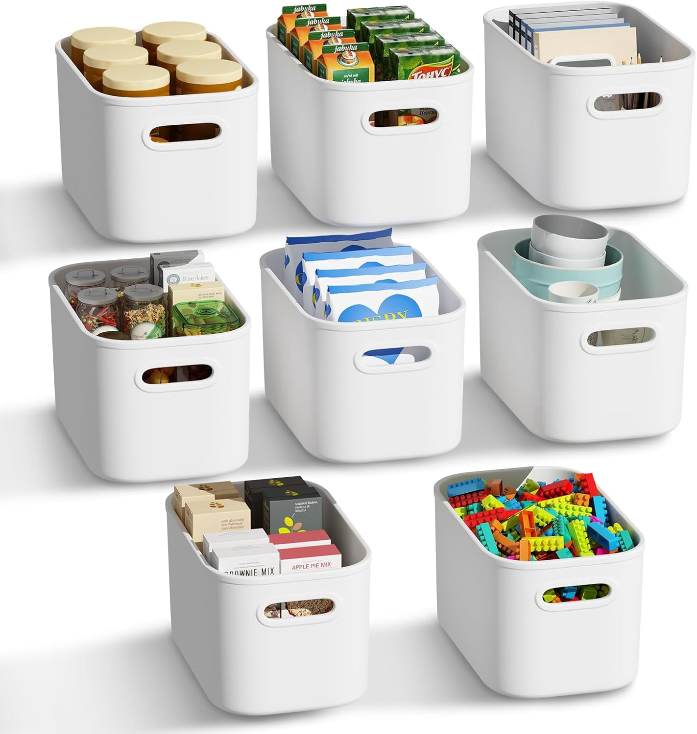 Bybiment 8 Piece White Storage Bins for Shelves, Plastic Storage