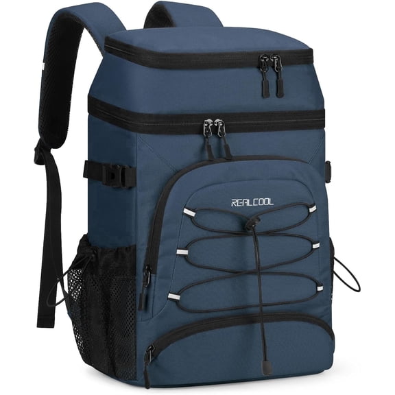 Realcool Backpack Cooler,33 Cans Insulated Leakproof Soft Cooler Bag Lightweight Camping Beach Lunch Backpack for Men Women Blue