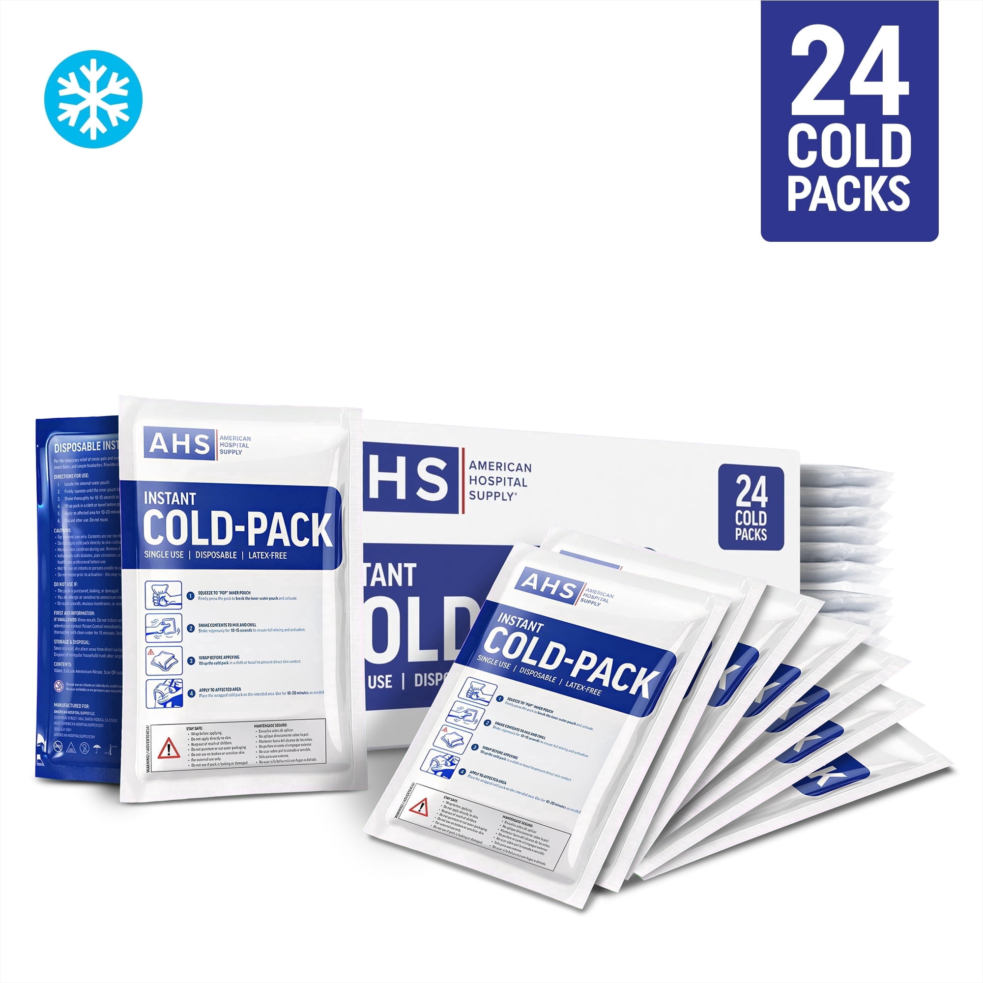 American Hospital Supply Disposable Instant Ice Cold Pack,  No Freezer Needed, Activates in Seconds, First Aid & Sports Use, 6" x 9", Case of 24