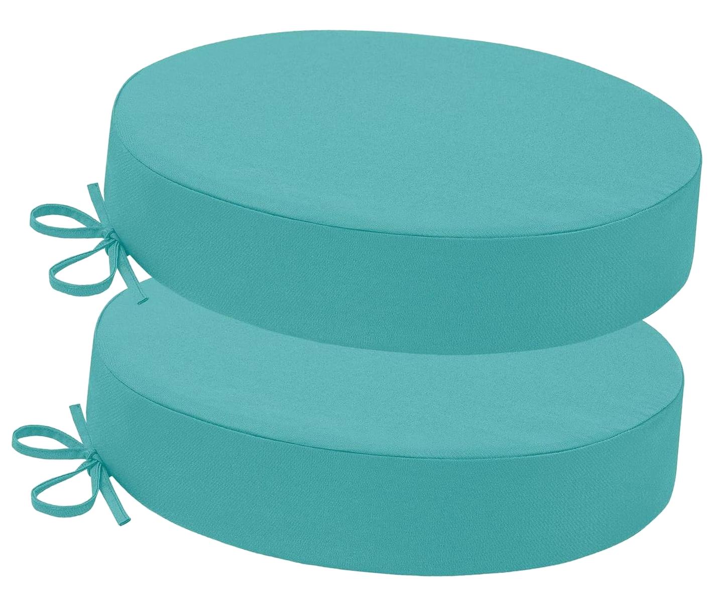 Bybiment Bistro Chair Cushions 2-Pack, Circular Seat Featuring Attachable Ties and Washable Covers, 15" Diameter x 3" Height, Teal