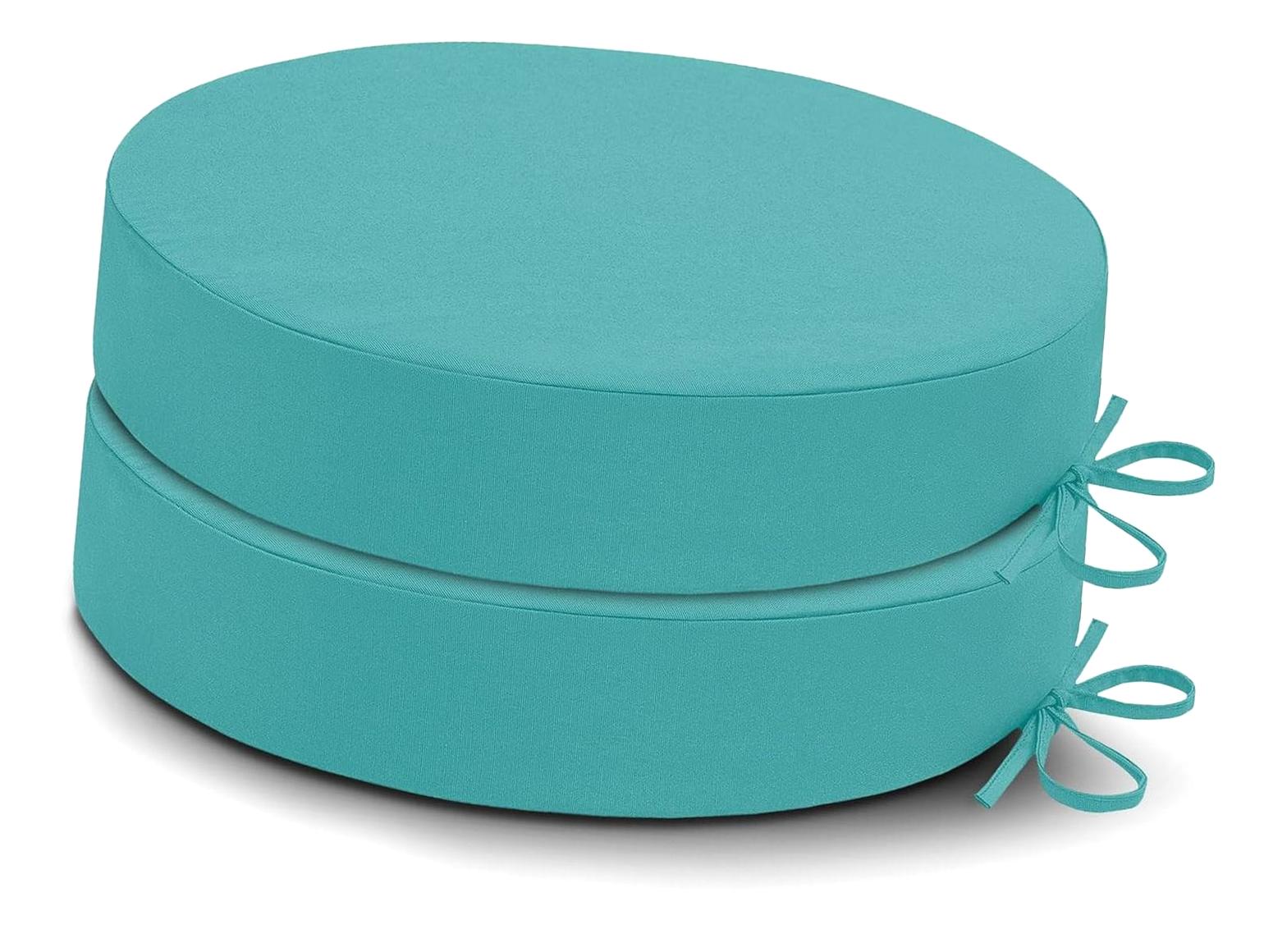 Bybiment Bistro Chair Cushions with Ties, Thickened Round with Detachable Covers, 2 Pack, 15"x15"x3", Teal