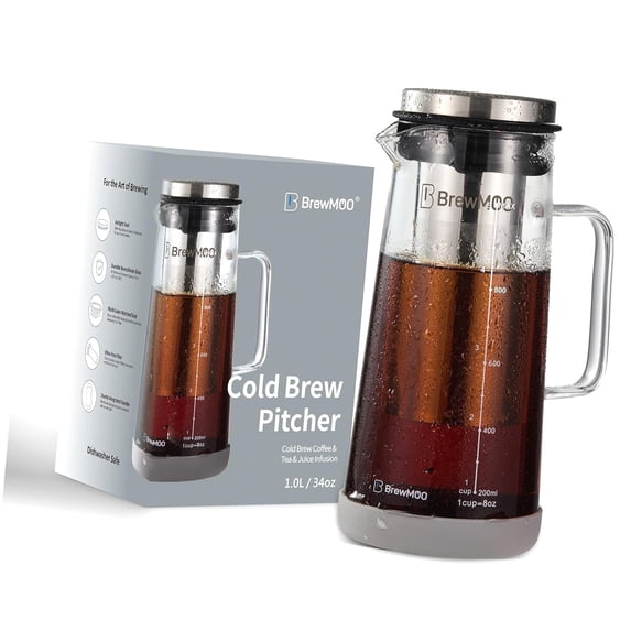 Bybiment Brew Coffee Maker (1.4L/48oz) - Borosilicate Pitcher with 100um Filter, Drip-Free Base, Effortless Manual Brewing for Pure Taste