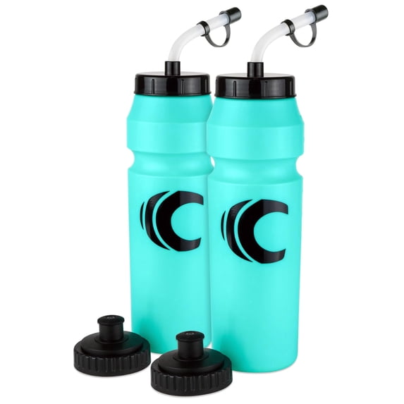 Cannon Sports 1 Liter Sports Water Bottle, BPA-Free, 34 Oz Capacity, Large Mouth, 2 lids (Straw and Squeeze), Great For Helmet Sports Such As Hockey, Lacrosse, Football, Boxing (2 Pack) (Aqua)