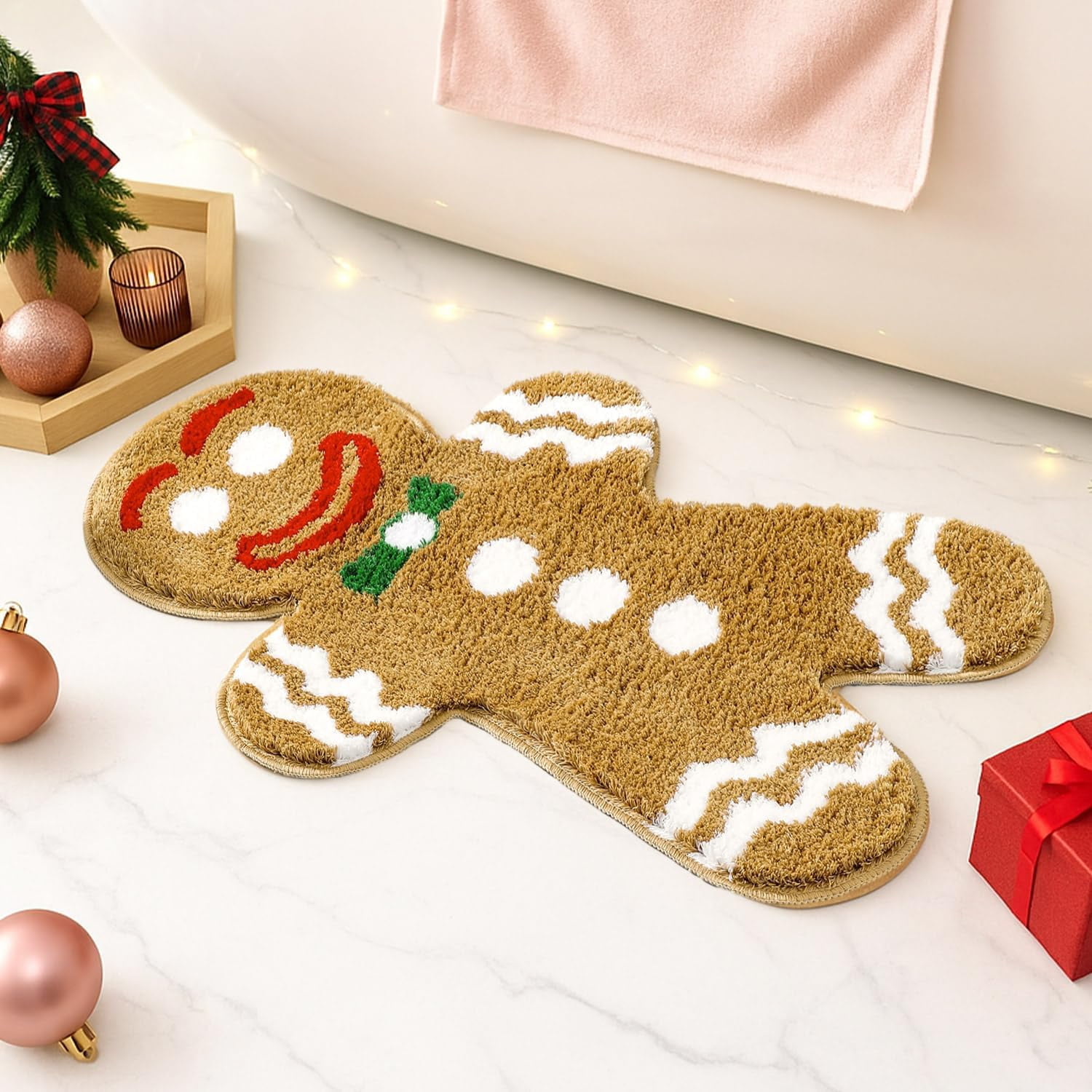 Bybiment Christmas Mat, Gingerbread Soft Bathroom Rug for Xmas Indoor ...