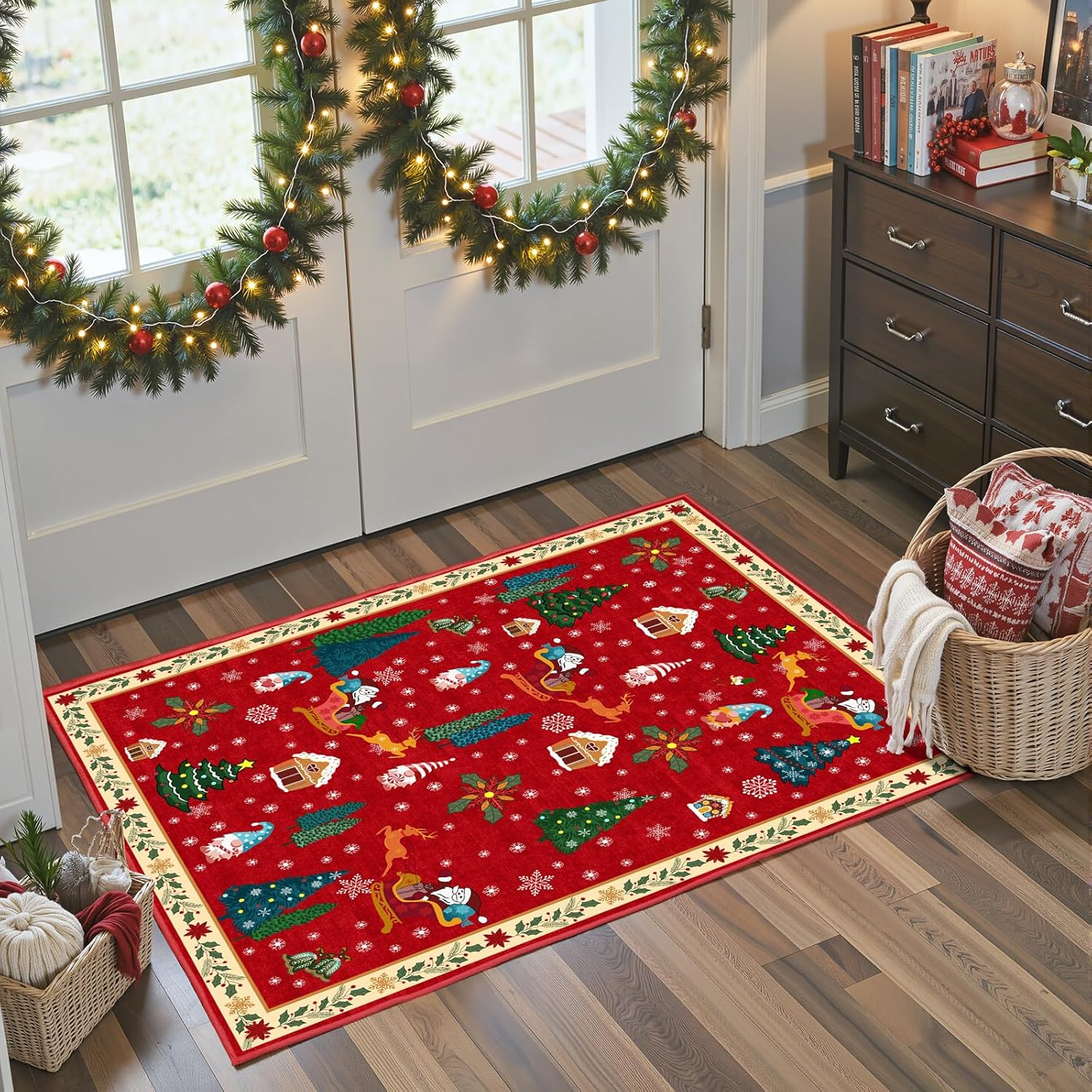 Bybiment Christmas Rug 2x3 Small Washable Red Kitchen Rugs Indoor Entry ...