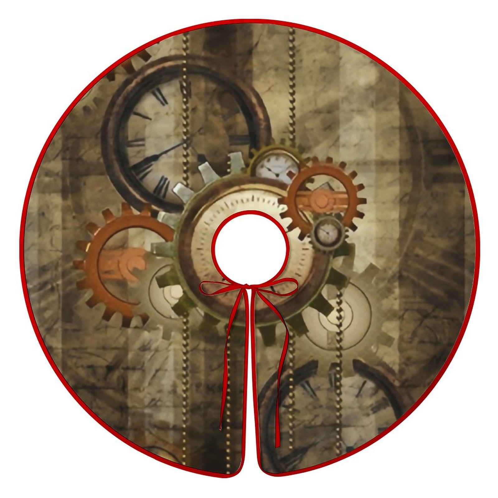 Bybiment Christmas Tree Skirt 30 Inch, Steampunk Clocks Gears Xmas Tree