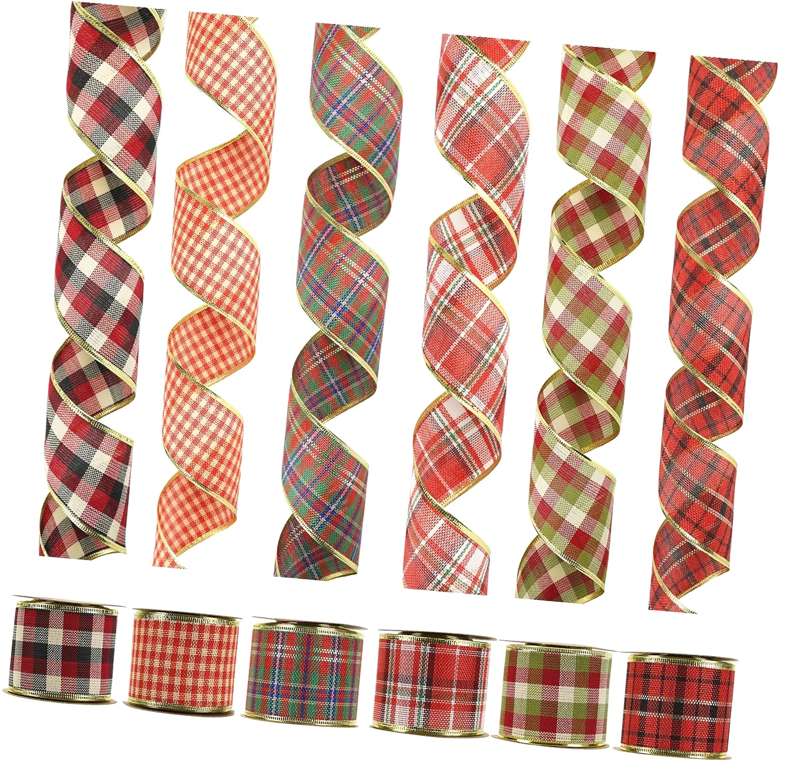 Bybiment Christmas Wired Assorted Check Wire Edge Ribbons for Christmas ...